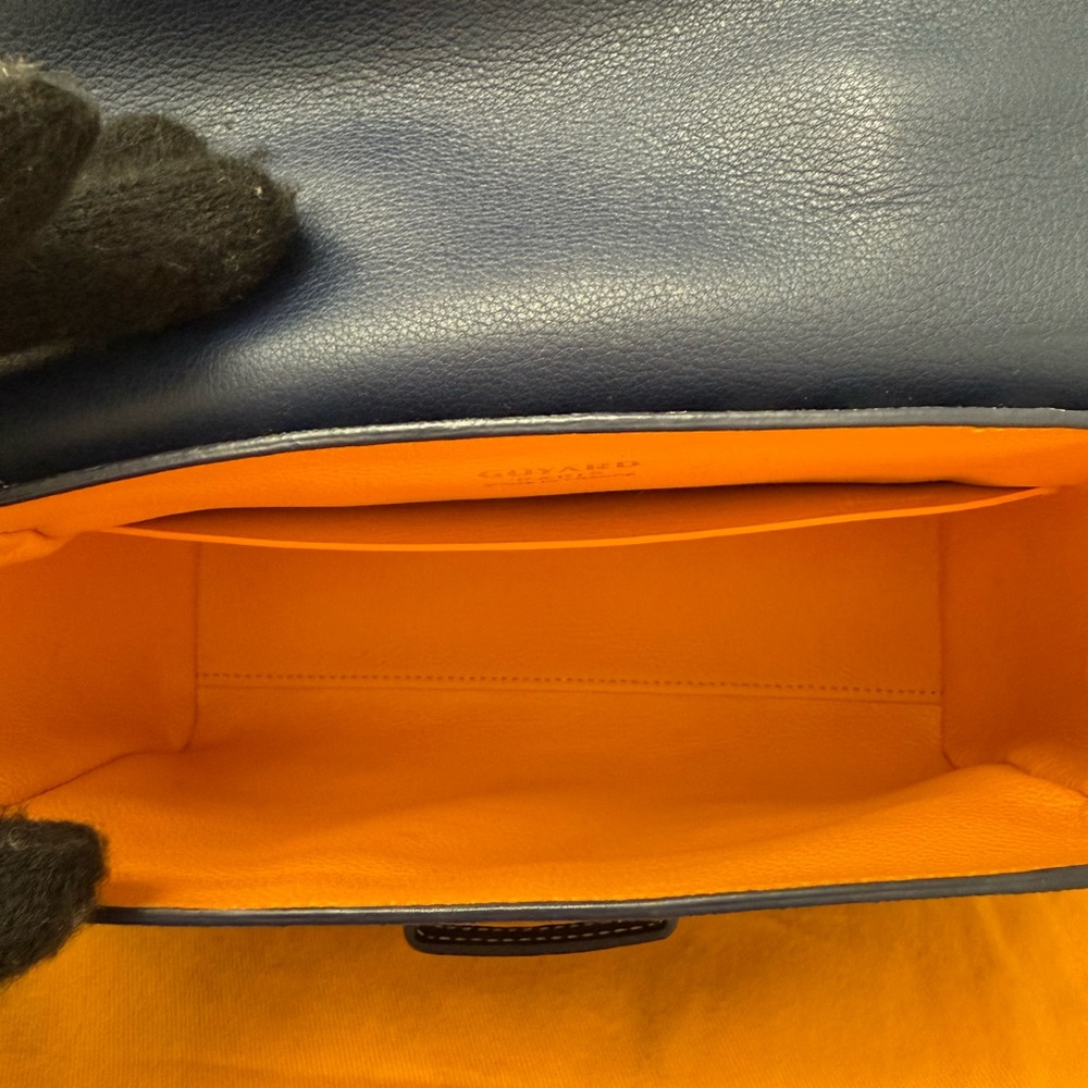 NEW Goyard Saigon Souple Mini Bag Navy Blue Goyardine Palladium Top Handle Bag - Picture 11 of 13